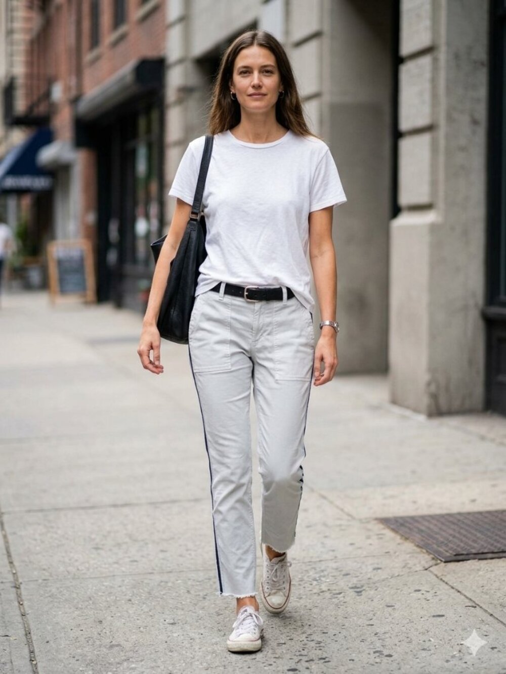 Nili Lotan Jenna Cropped Pant Light Grey Cotton with Side Stripe Tape Detail